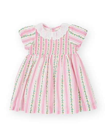Antique Stripe Strawberry Flo Smocked Dress | Pink/Antique White