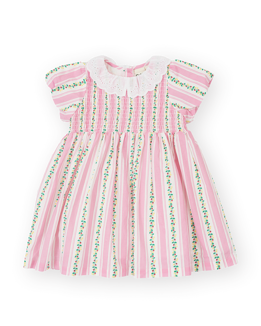 Antique Stripe Strawberry Flo Smocked Dress | Pink/Antique White