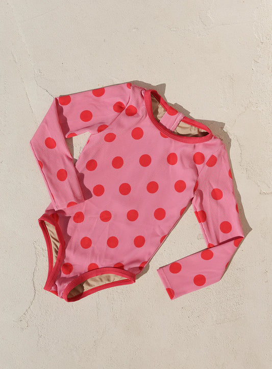 Long sleeve polka one piece