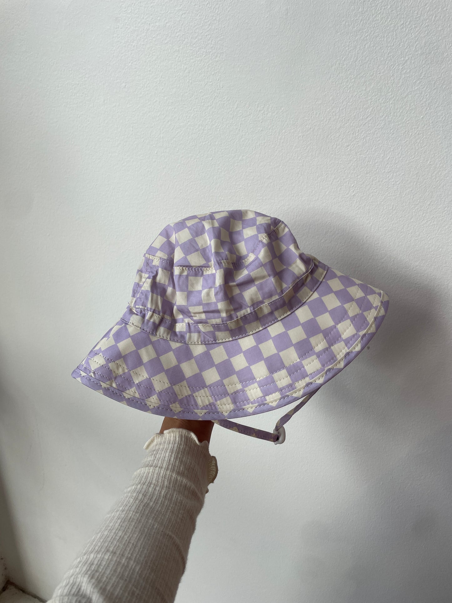 Lavender checks broad brim bucket hat