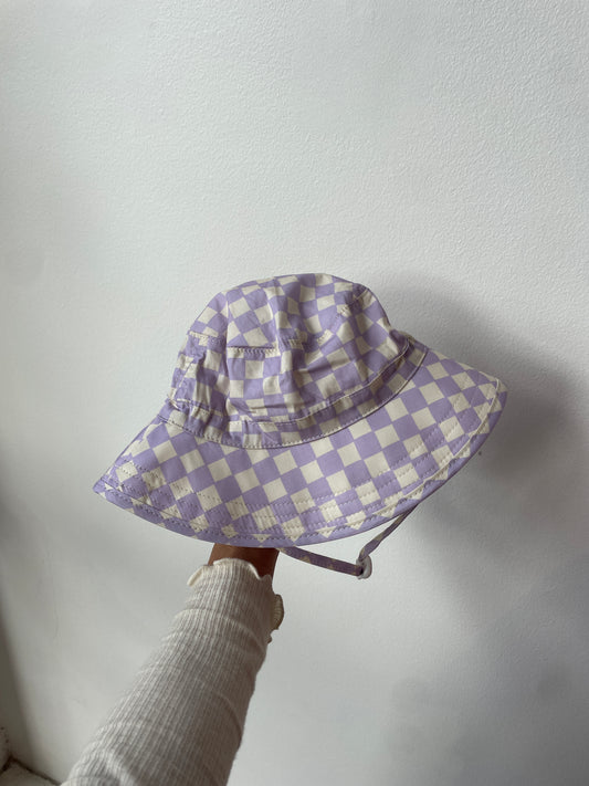 Lavender checks broad brim bucket hat