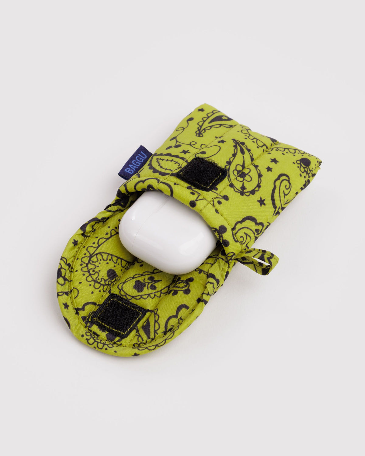 Puffy earbuds case | chartreuse paisley
