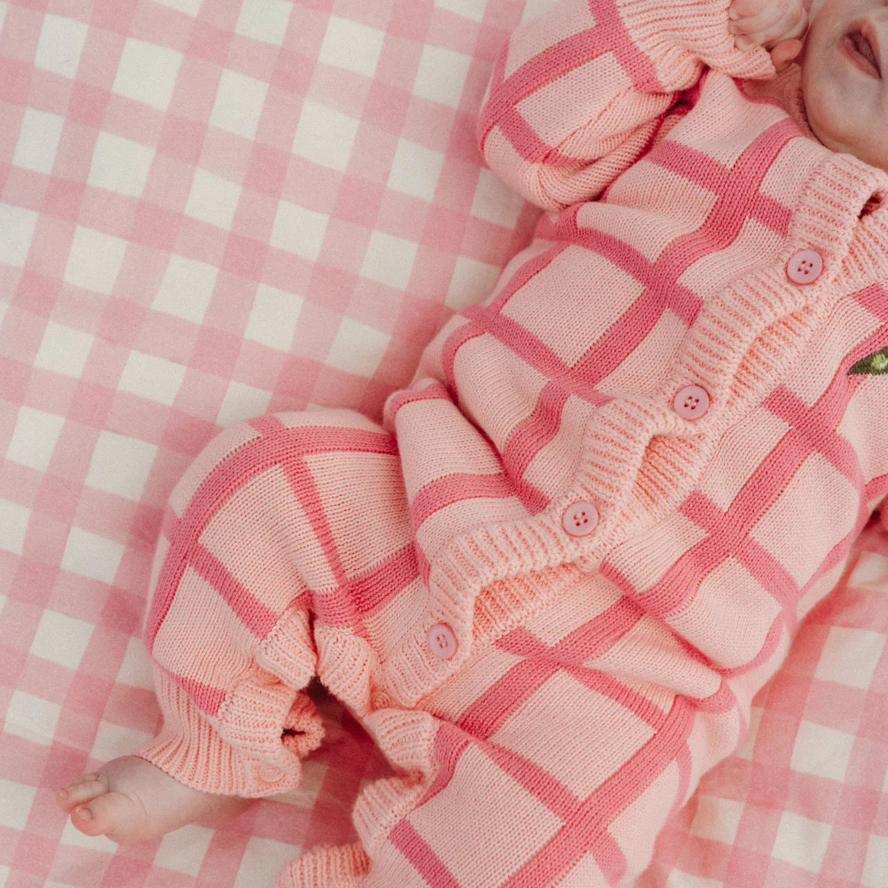 Organic Check Knit Romper | Peony