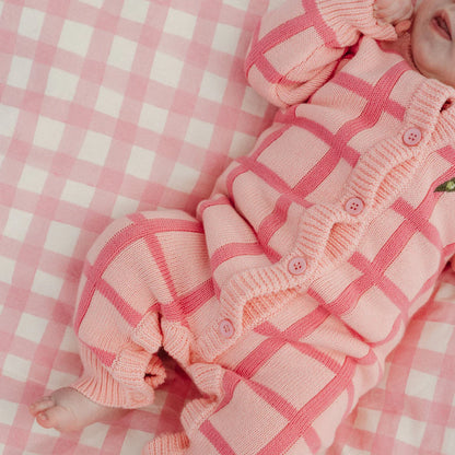 Organic Check Knit Romper | Peony