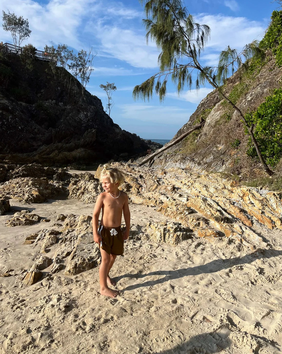 Twin stripe swim short | caramello