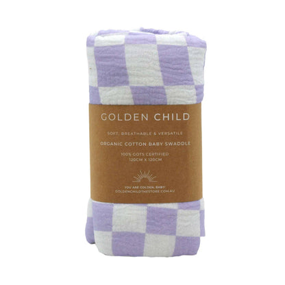 Wavy Baby Checked Organic Cotton Baby Swaddle - Lilac