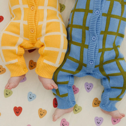 Organic Check Knit Romper | Honey