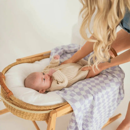 Wavy Baby Checked Organic Cotton Baby Swaddle - Lilac