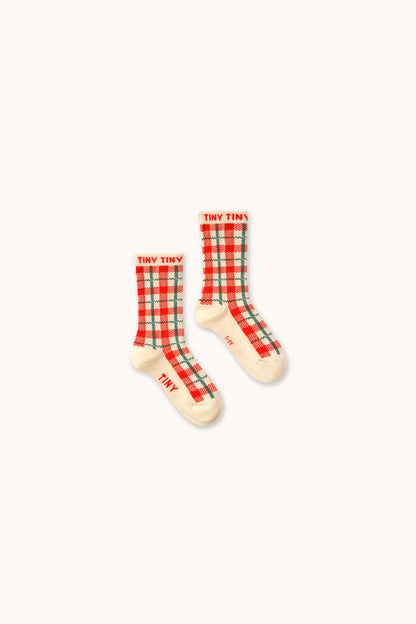 Cream Check Medium Socks | light cream