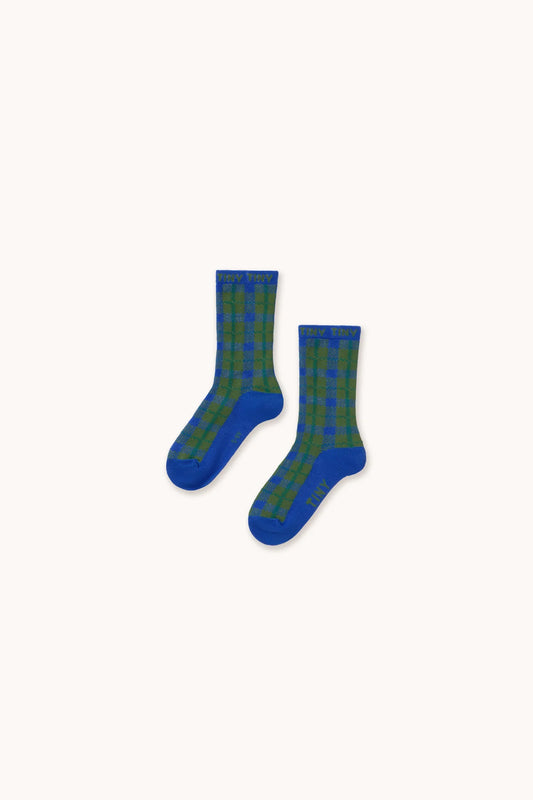 Blue Check Medium Socks | blue