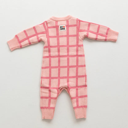 Organic Check Knit Romper | Peony