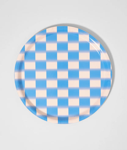 Blue Gradient Check Mini Round Tray