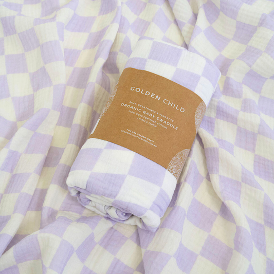 Wavy Baby Checked Organic Cotton Baby Swaddle - Lilac