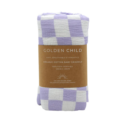 Wavy Baby Checked Organic Cotton Baby Swaddle - Lilac