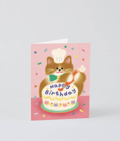 Happy Birthday Baking Cat Kids Greeting Card