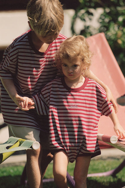 Riley T-Shirt Romper | Cherry Stripe
