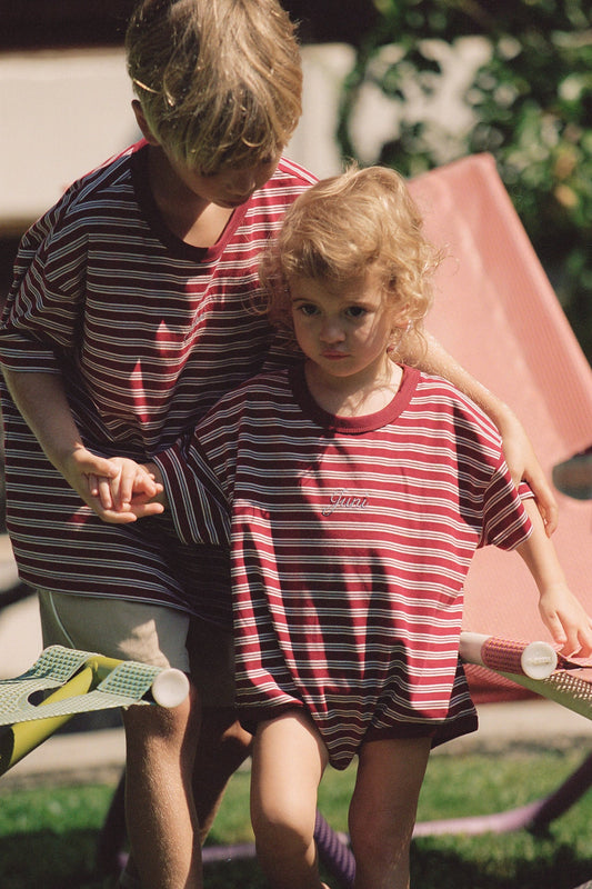 Riley T-Shirt Romper | Cherry Stripe