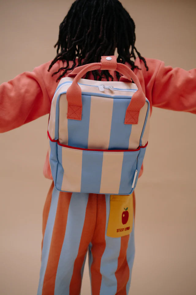 backpack small | striped | cloud blue + twiggy beige