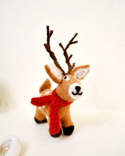Felt reindeer with red scarf toy