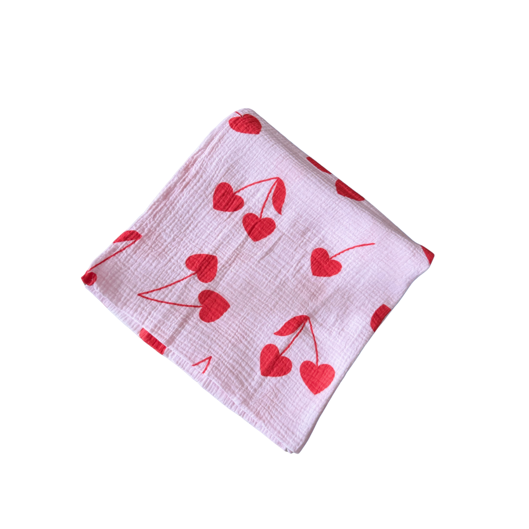 Cherry Heart Organic Cotton Baby Swaddle - Candy