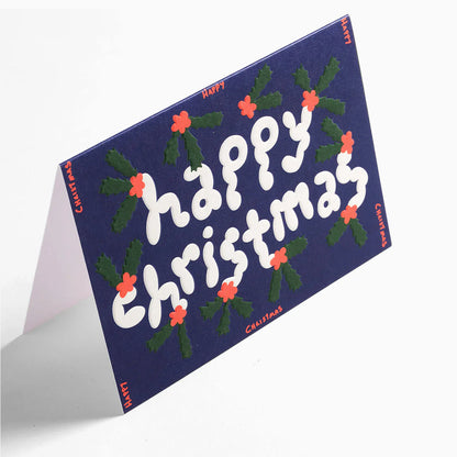 Happy Christmas Holly Embossed Card