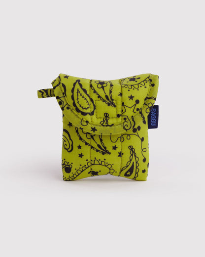 Puffy earbuds case | chartreuse paisley