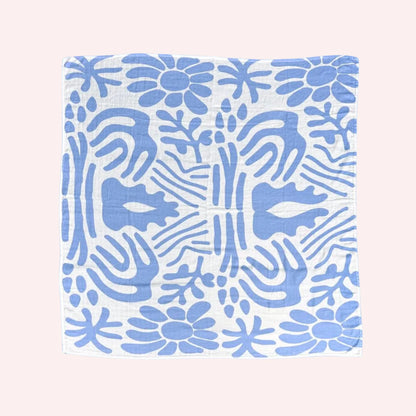 Baby Holiday Patterned Organic Bamboo Cotton Baby Swaddle - Golden Blue