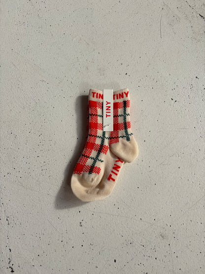 Cream Check Medium Socks | light cream
