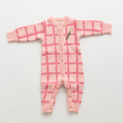 Organic Check Knit Romper | Peony