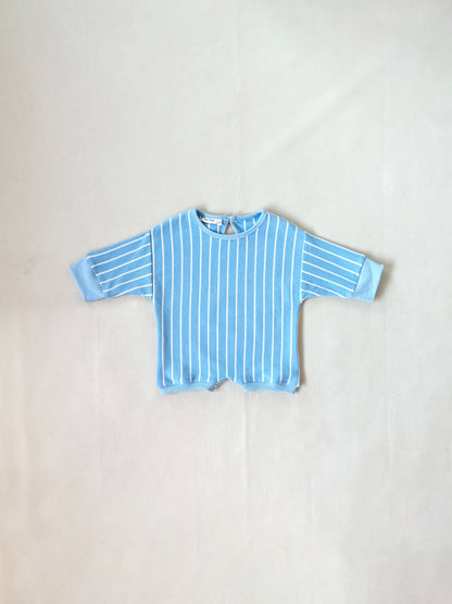 Addie Cotton Stripe Romper - Blue/White Stripe
