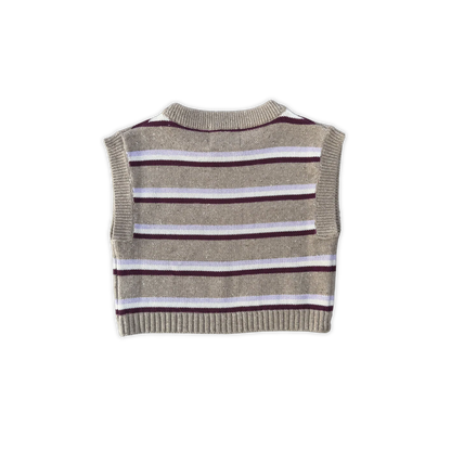 Organic Stripe Apple Knit Vest - Oatmilk