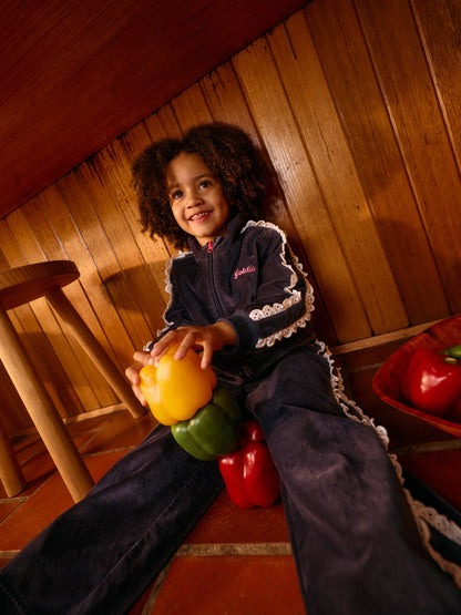 Velour Broderie Wide Leg Pant