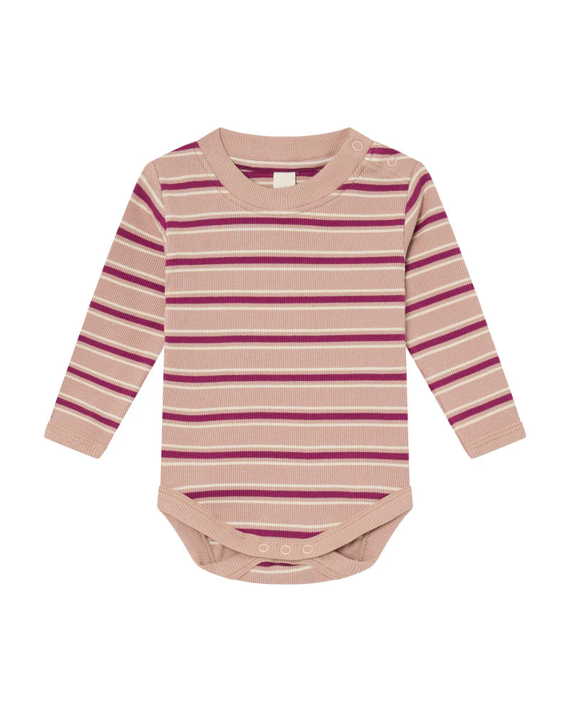 Long sleeve baby bodysuit | Rose retro stripe