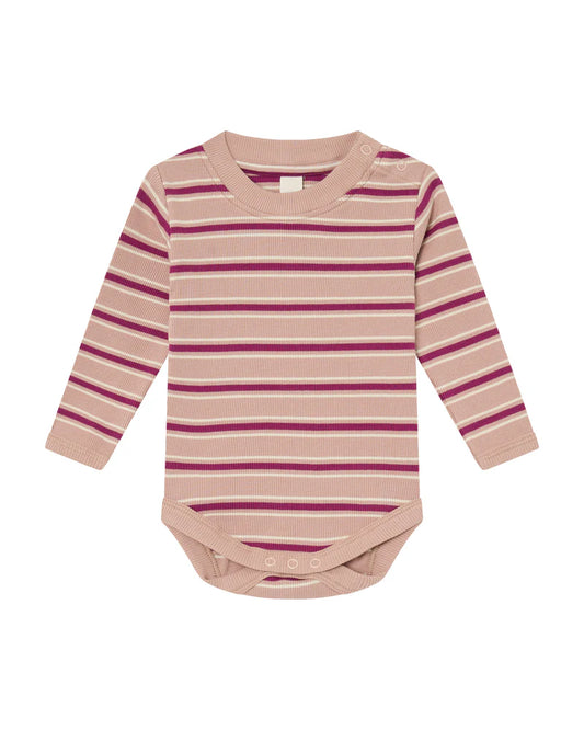 Long sleeve baby bodysuit | Rose retro stripe