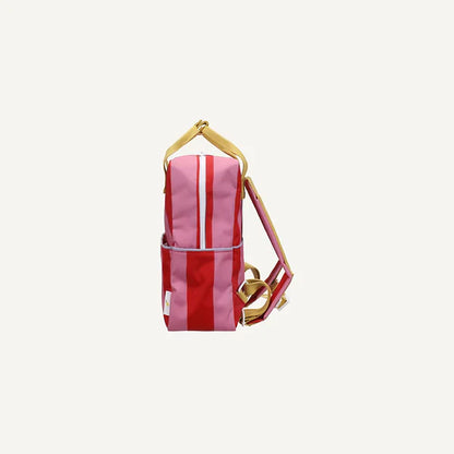 backpack medium | stripes | red apple + rosebay pink