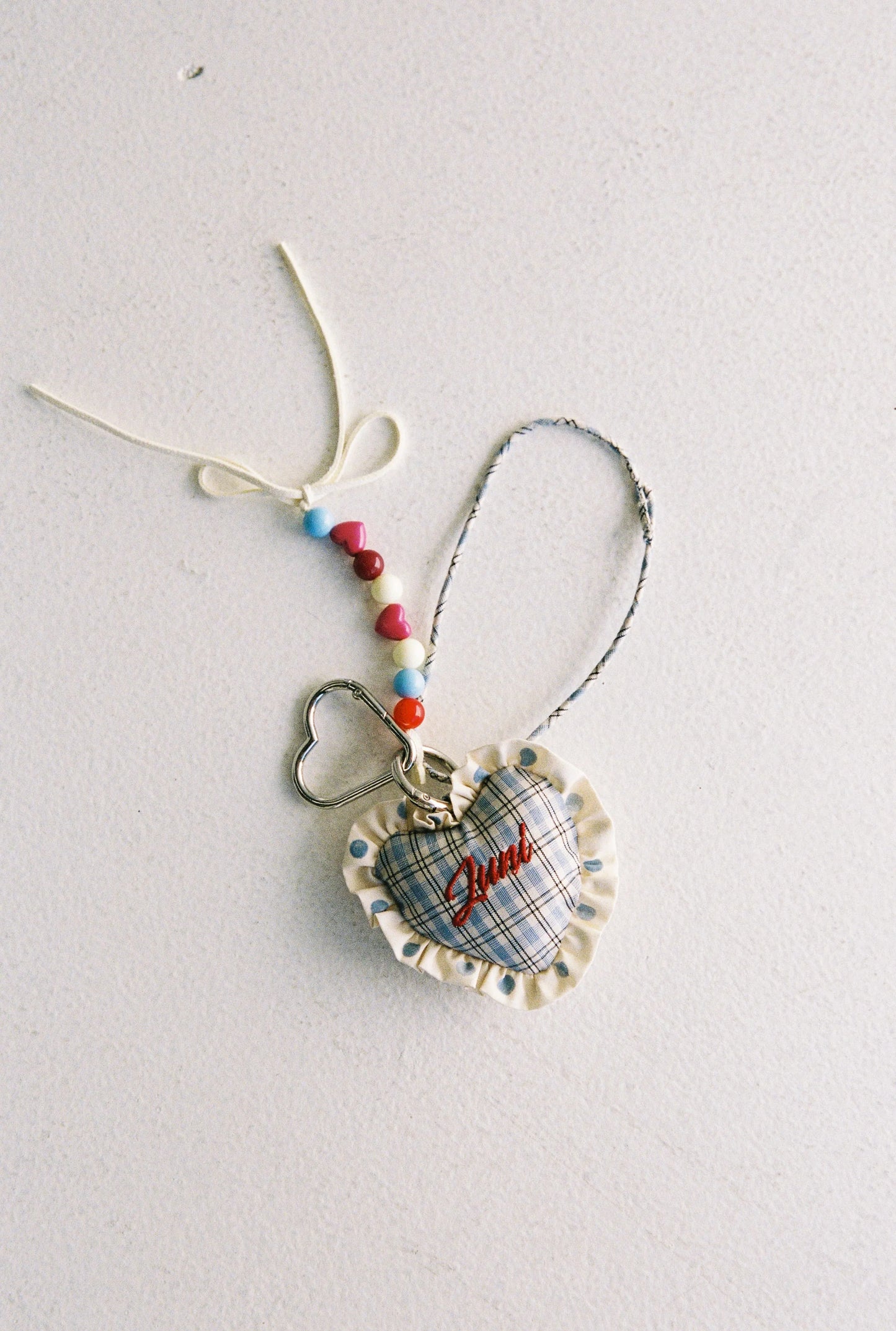 Heart Bag Charm - Blue Check