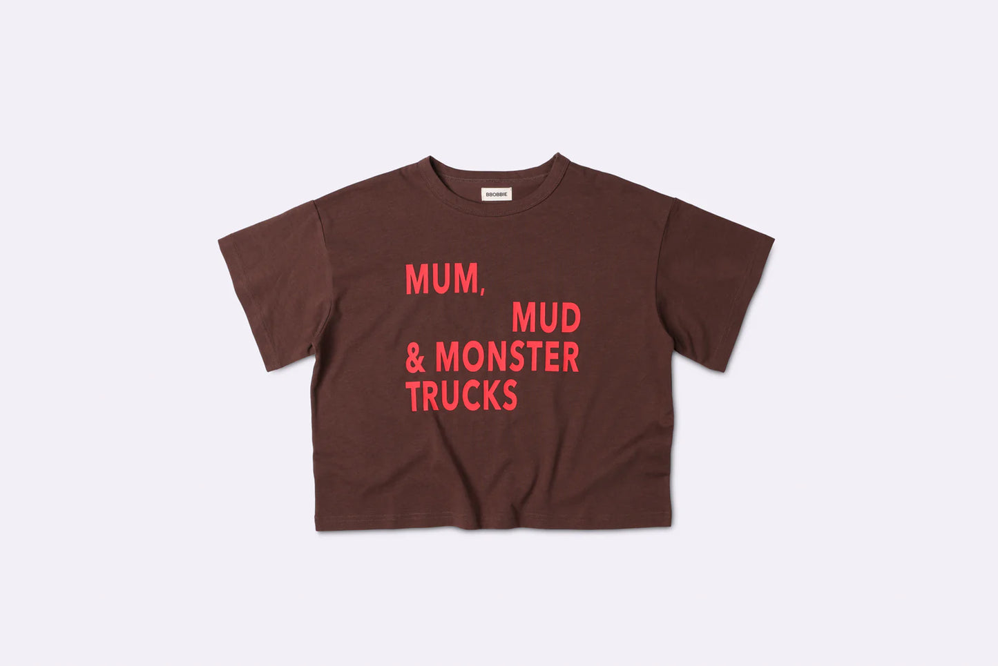 mum, mud and monster trucks tee | brown/red