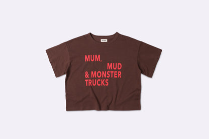 mum, mud and monster trucks tee | brown/red