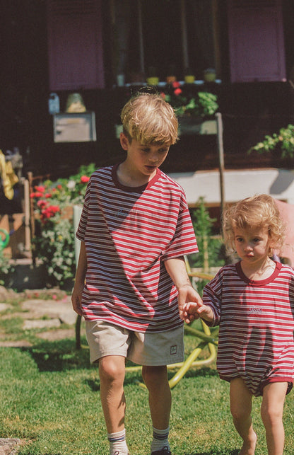 Riley T-Shirt Romper | Cherry Stripe