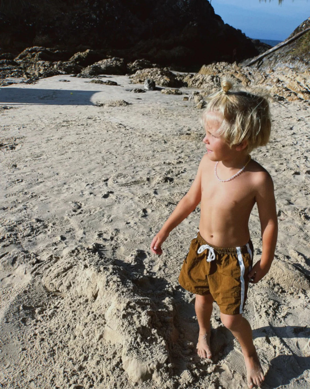 Twin stripe swim short | caramello