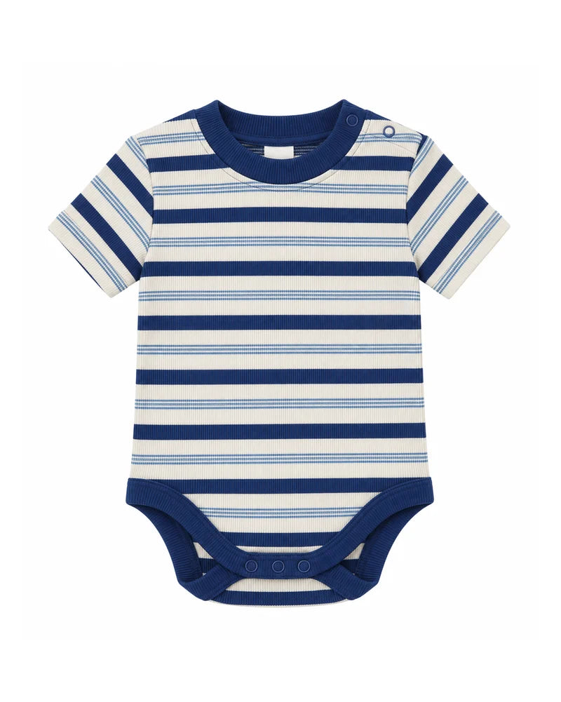 SHORT SLEEVE BABY BODY | TRIPLE BLUE STRIPE