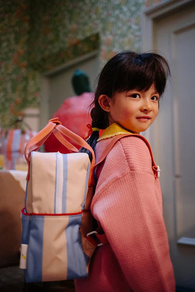 backpack small | striped | cloud blue + twiggy beige