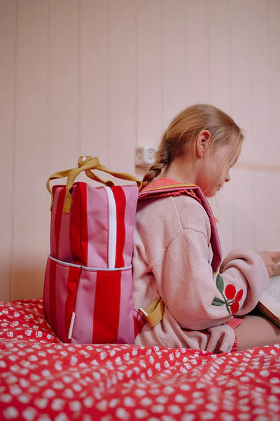 backpack medium | stripes | red apple + rosebay pink
