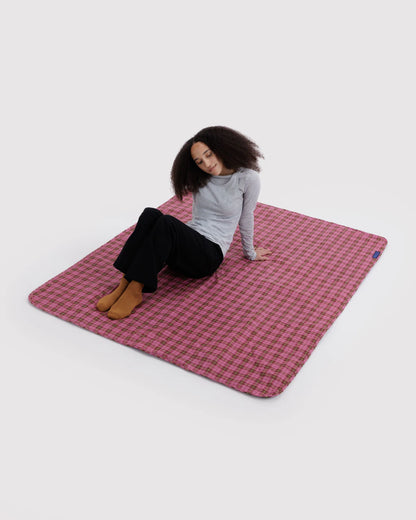 Puffy picnic blanket | Azalea Pink Tartan