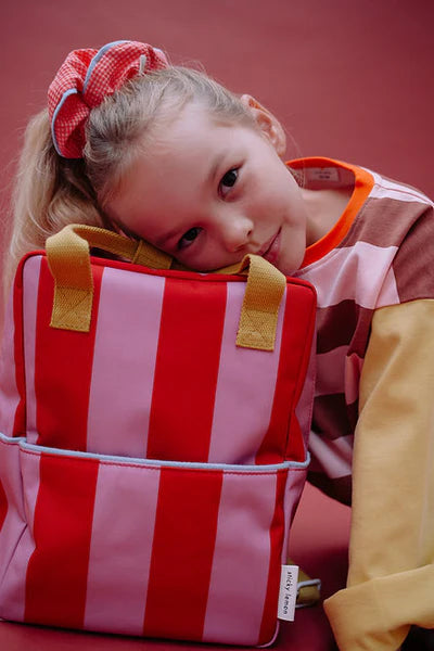 backpack medium | stripes | red apple + rosebay pink