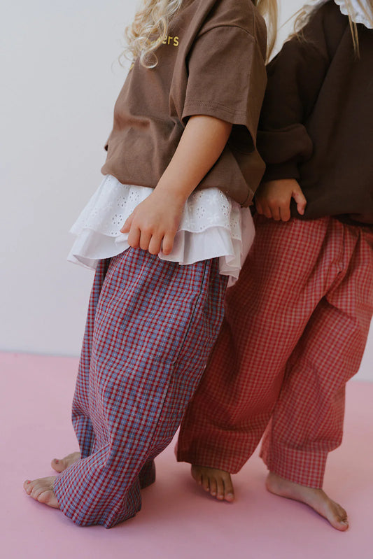 Cotton check pant | plum