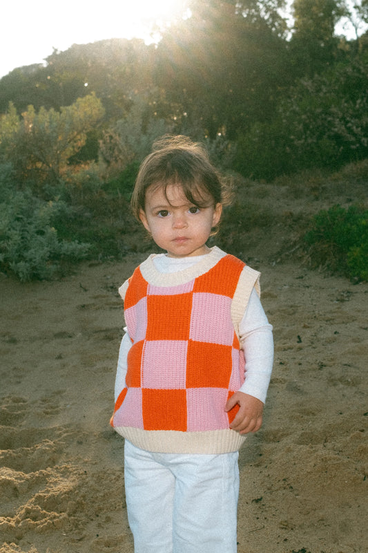 Nonno vest | pink and orange check vest