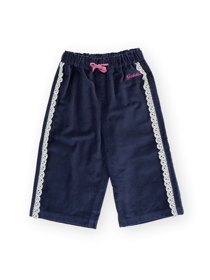 Velour Broderie Wide Leg Pant