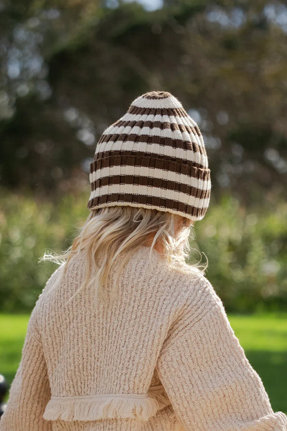 Organic Striped Pixie Knit Beanie | Espresso
