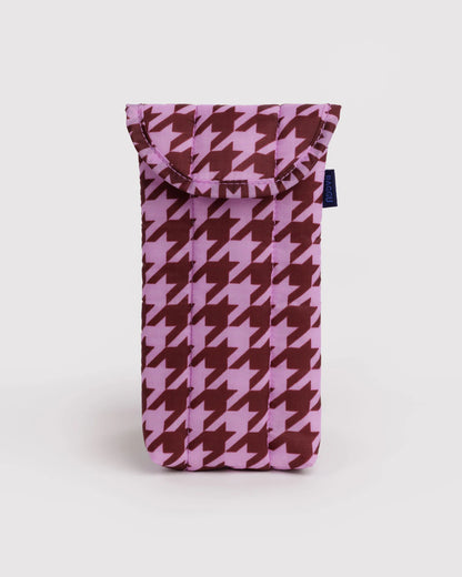 Puffy glasses sleeve | pink houndstooth